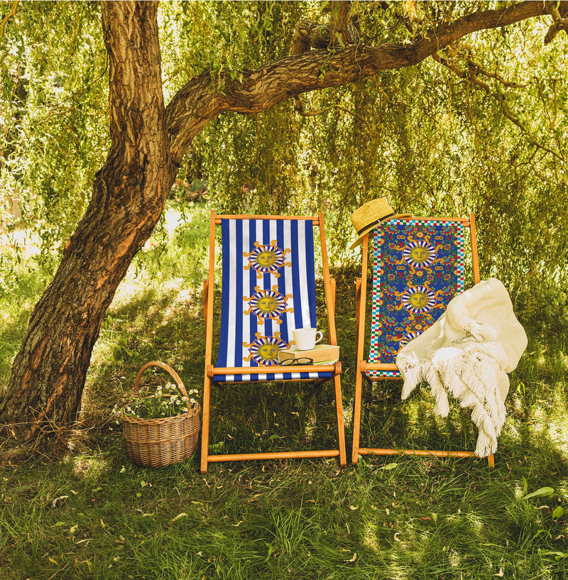 Sunny Stripe Katlanabilir Şezlong Katlanır Ahşap Lounge Chair