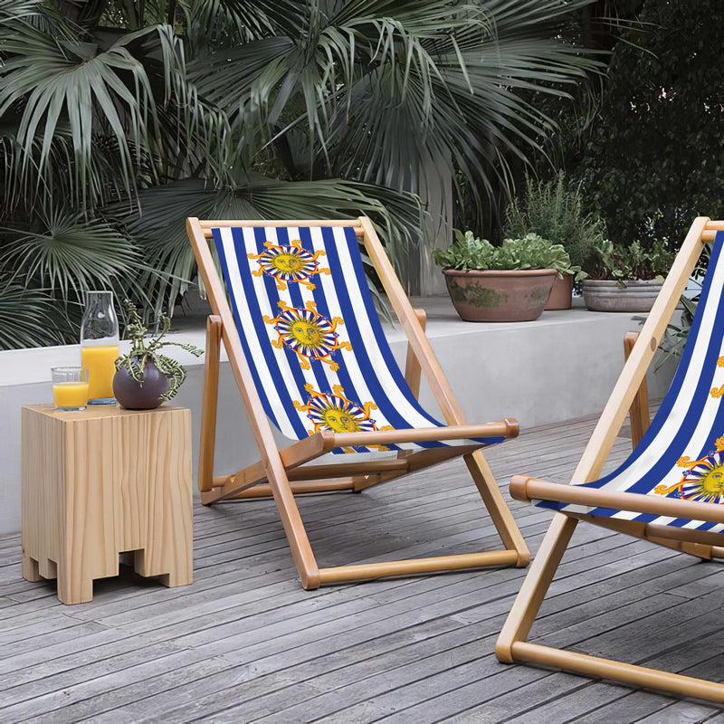 Sunny Stripe Katlanabilir Şezlong Katlanır Ahşap Lounge Chair