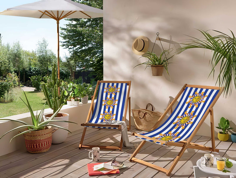 Sunny Stripe Katlanabilir Şezlong Katlanır Ahşap Lounge Chair Bonvagon