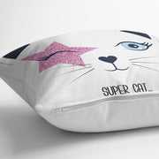 Super Cat Motifli Modern Dijital Baskılı Yastık Kılıfı 43x43cm