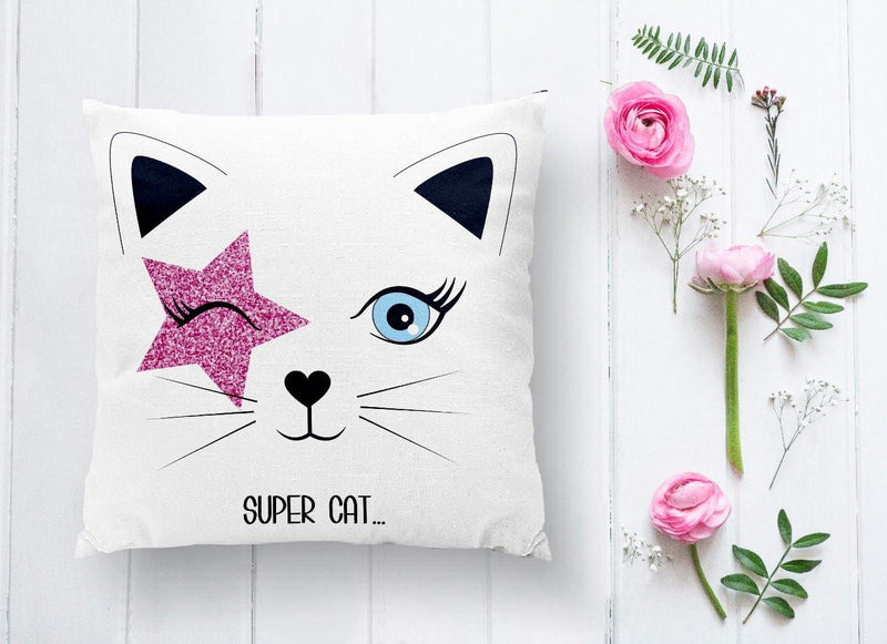 Super Cat Motifli Modern Dijital Baskılı Yastık Kılıfı 43x43cm