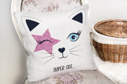 Super Cat Motifli Modern Dijital Baskılı Yastık Kılıfı 43x43cm