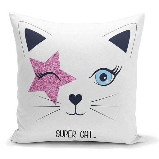 Super Cat Motifli Modern Dijital Baskılı Yastık Kılıfı 43x43cm
