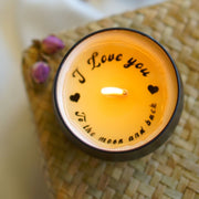 Sürpriz Mesajlı El Yapımı Mum "I Love You To the Moon and Back" Lavanta Kokulu Bonvagon