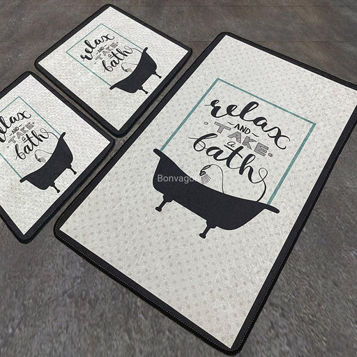 Take A Bath 3lü Set Dijital Banyo Halısı, Kaymaz Taban, Yıkanabilir Bonvagon