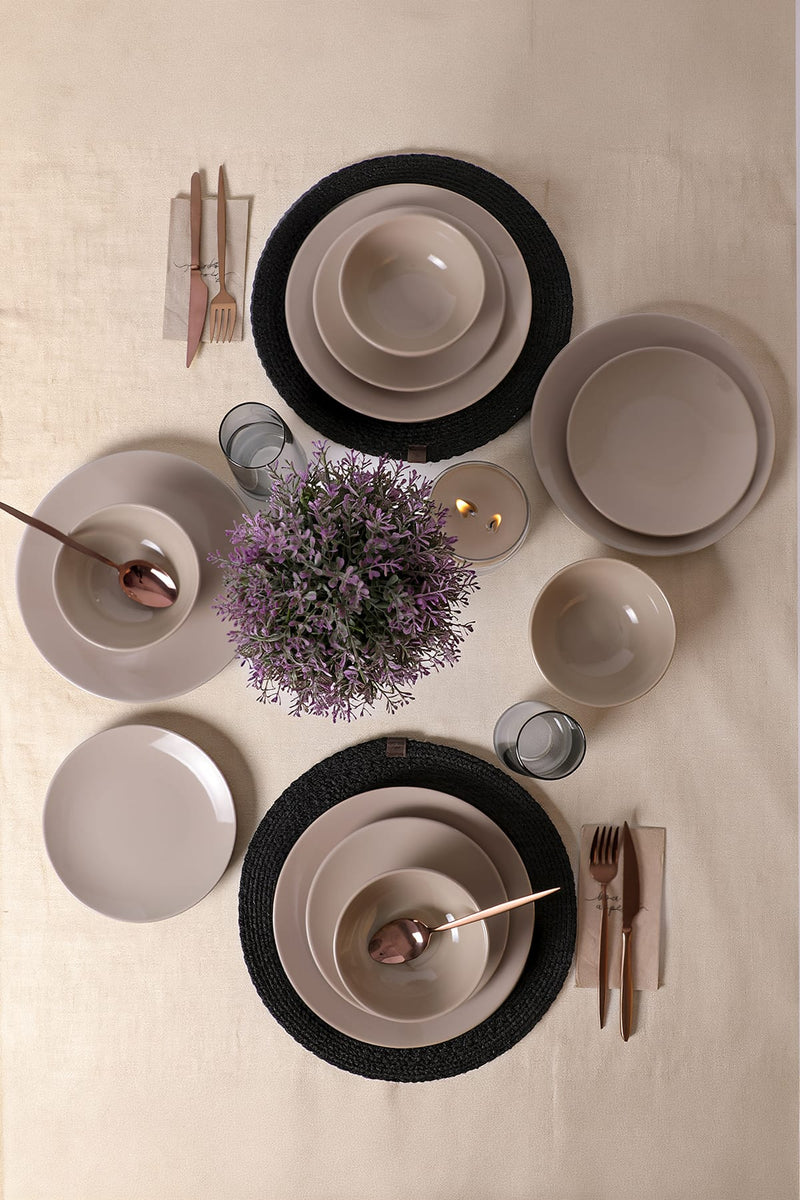 Taupe Kera Yemek Takımı 12 Parça 4 Kişilik