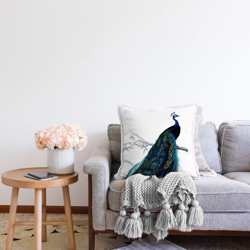 Tavuskuşu Motifli Dijital Baskılı Dekoratif Yastık Kırlent Kılıfı Bonvagon