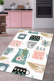 Teapots Dijital Baskılı Mutfak Halısı, Kaymaz Taban, Yıkanabilir Bonvagon