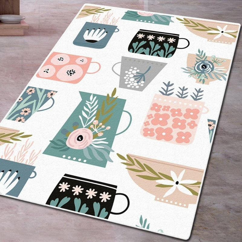Teapots Dijital Baskılı Mutfak Halısı, Kaymaz Taban, Yıkanabilir Bonvagon