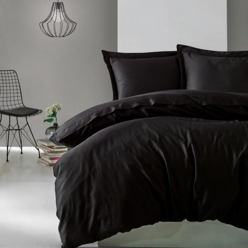 Tek Kişilik Elegant Saten Nevresim Takımı Siyah 83 Tel %100 Pamuk