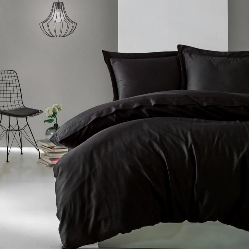 Tek Kişilik Saten Nevresim Takımı Elegante Siyah Bonvagon