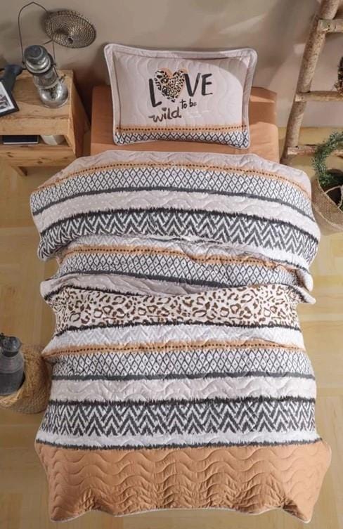 Tek Kişilik Yatak örtüsü Afro Somon Bonvagon