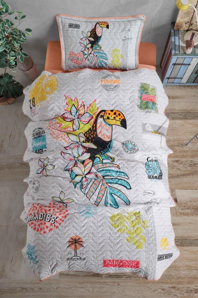 Tek Kişilik Yatak örtüsü Paradise Somon Bonvagon