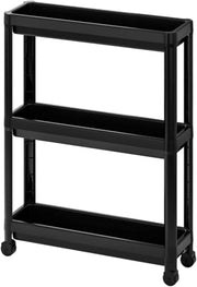 Tekerlekli Dikdörtgen 3 Katlı Raf Ünitesi Siyah Bonvagon