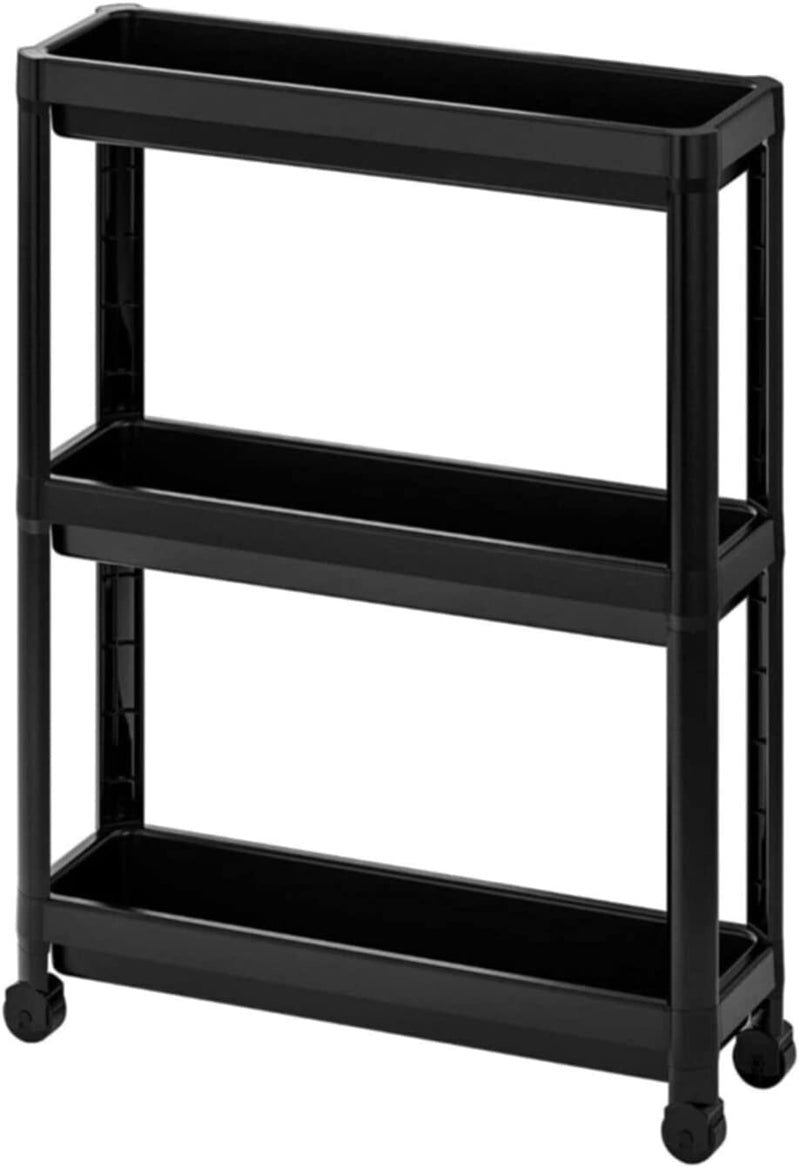 Tekerlekli Dikdörtgen 3 Katlı Raf Ünitesi Siyah Bonvagon