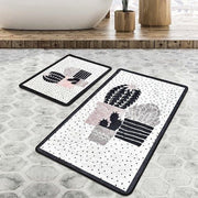 Three Cactus 2li Set Dijital Baskılı Banyo Halısı, Kaymaz Taban, Yıkanabilir Bonvagon