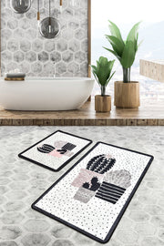 Three Cactus 2li Set Dijital Baskılı Banyo Halısı, Kaymaz Taban, Yıkanabilir Bonvagon