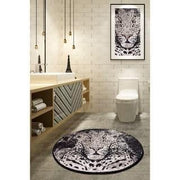 Tiger Dijital Baskılı Yuvarlak Banyo Halısı, Kaymaz Taban, Yıkanabilir Bonvagon