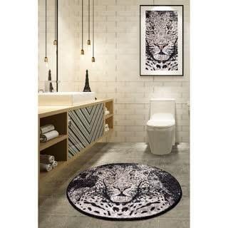 Tiger Dijital Baskılı Yuvarlak Banyo Halısı, Kaymaz Taban, Yıkanabilir Bonvagon