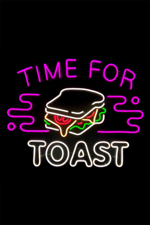 Time For Toast Yazılı ve Tost Şeklinde Neon Led Işıklı Tablo Duvar Dekorasyon Bonvagon