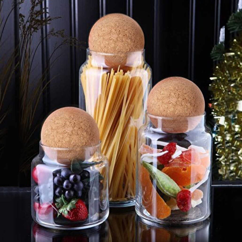 Top Mantar Kapaklı 3'lü Cam Kavanoz ve Baharatlık Seti Cam Saklama Kabı Bonvagon