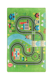 Train Yıkanabilir Antibakteriyel Çocuk Halısı, Kaymaz Taban, Yıkanabilir Bonvagon