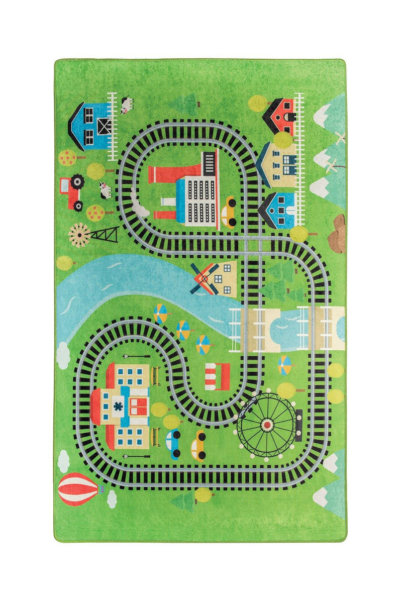 Train Yıkanabilir Antibakteriyel Çocuk Halısı, Kaymaz Taban, Yıkanabilir Bonvagon