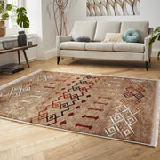 Tribal Motifli Etnik Desenli Etnik Dijital Baskılı Makinede Yıkanabilir Saçaklı Halı