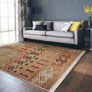 Tribal Motifli Etnik Desenli Etnik Motifler Dijital Baskılı Makinede Yıkanabilir Saçaklı Halı Bonvagon