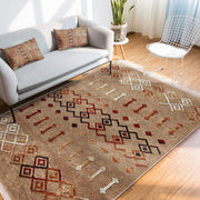 Tribal Motifli Etnik Desenli Etnik Motifler Dijital Baskılı Makinede Yıkanabilir Saçaklı Halı Bonvagon