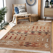 Tribal Motifli Etnik Desenli Etnik Motifler Dijital Baskılı Makinede Yıkanabilir Saçaklı Halı Bonvagon