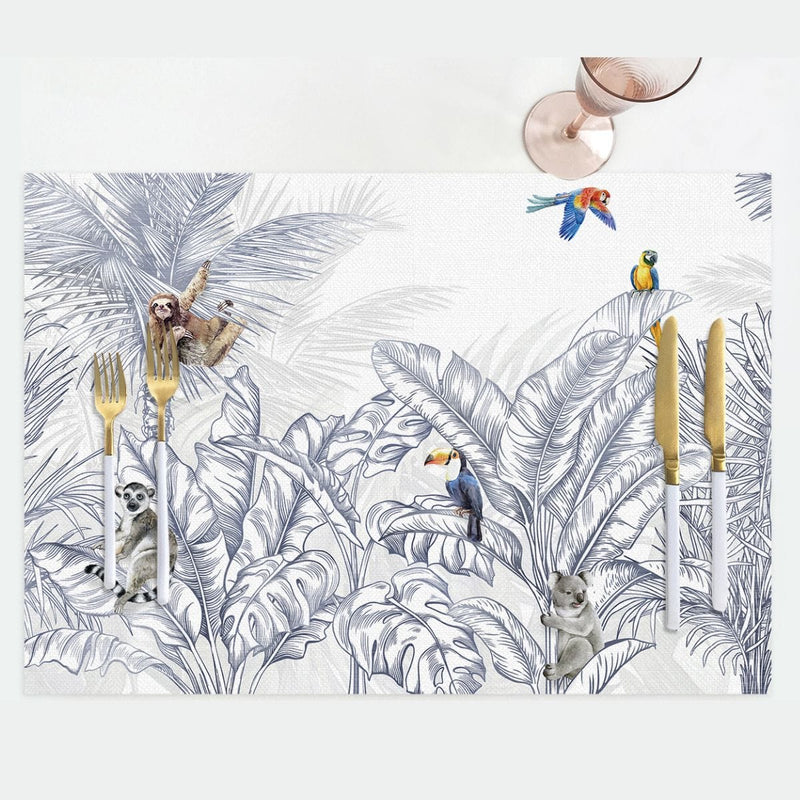 Tropic Animals 4'lü İnce Keten Kumaş Amerikan Servisi 50x35cm Bonvagon