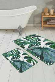 Tropik Yapraklar Özel Tasarım 2li Banyo Halısı Takımı Kaymaz Taban Yıkanabilir Bonvagon