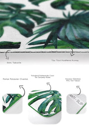 Tropik Yapraklar Özel Tasarım 2li Banyo Halısı Takımı Kaymaz Taban Yıkanabilir Bonvagon