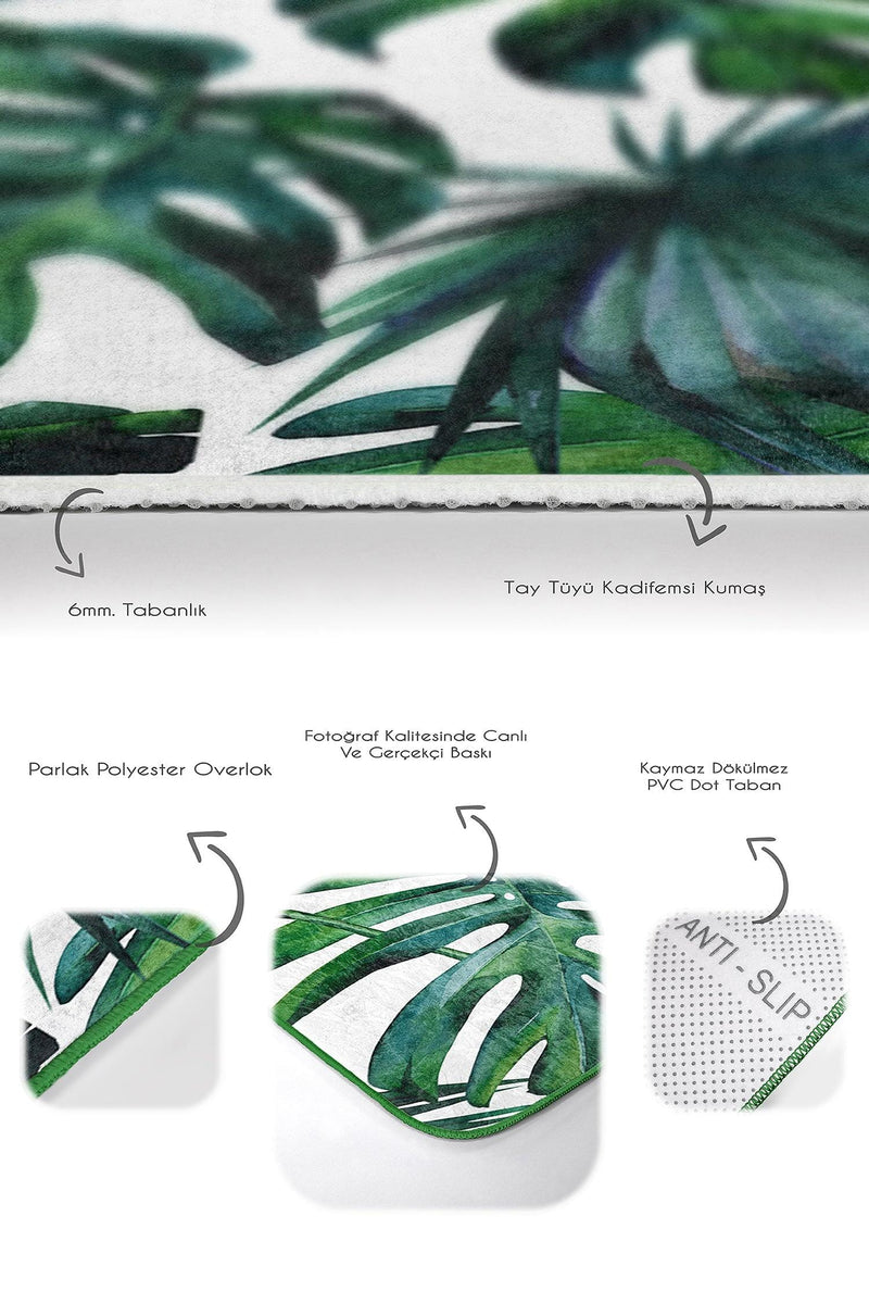 Tropik Yapraklar Özel Tasarım 2li Banyo Halısı Takımı Kaymaz Taban Yıkanabilir Bonvagon