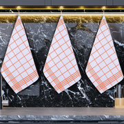 Turuncu 3lü Kareli Set Kurulama Bezi Pamuklu Mutfak Havlusu Çok Amaçlı Örtü 50x70cm Bonvagon