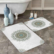 Tüy Motifli Mandala Tasarımlı Dijital Baskılı 2li Banyo Halısı Takımı Kaymaz Taban Yıkanabilir Bonvagon