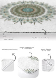 Tüy Motifli Mandala Tasarımlı Dijital Baskılı 2li Banyo Halısı Takımı Kaymaz Taban Yıkanabilir Bonvagon