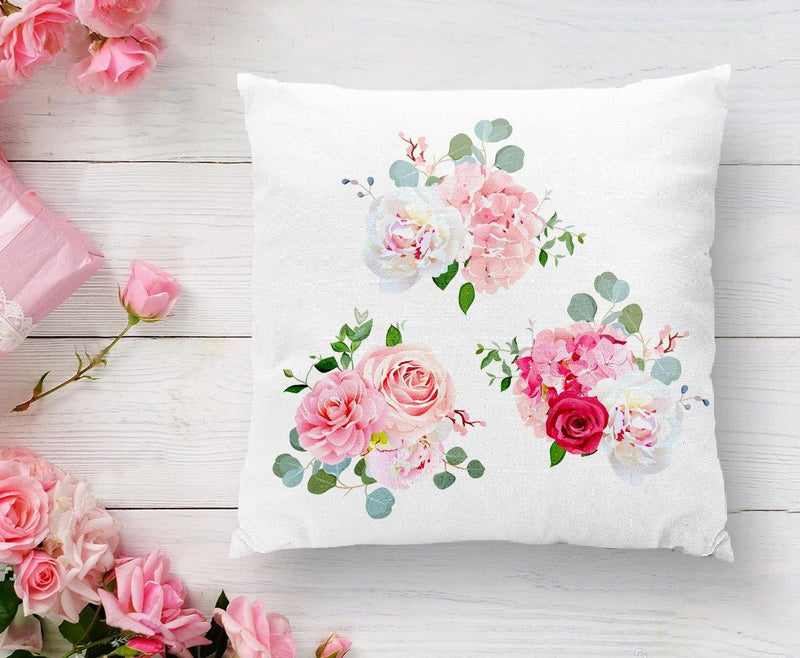 Üçlü Kavaniçe Çiçek Desenli Dijital Baskılı Yastık Kırlent Kılıfı 43x43cm Bonvagon