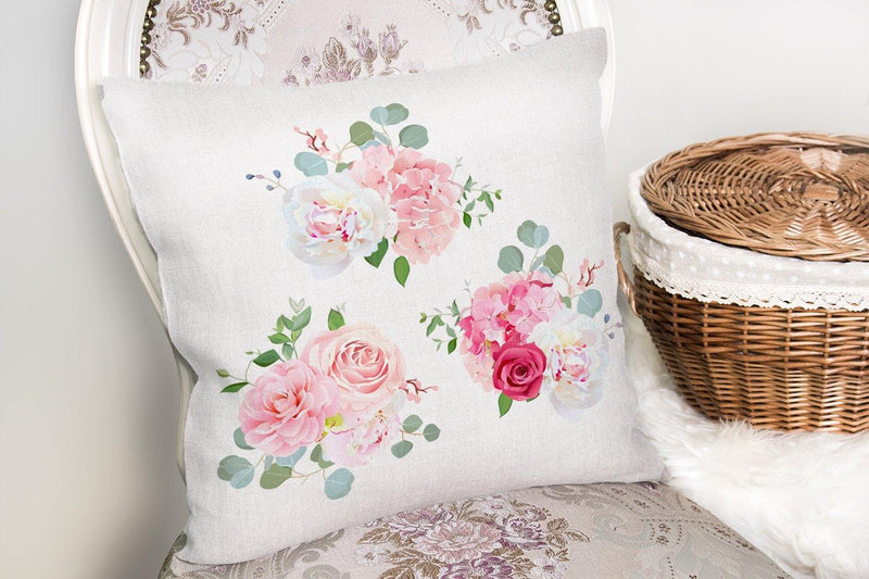 Üçlü Kavaniçe Çiçek Desenli Dijital Baskılı Yastık Kırlent Kılıfı 43x43cm Bonvagon