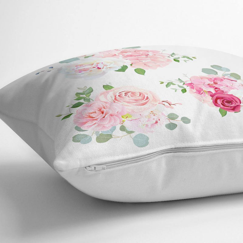 Üçlü Kavaniçe Çiçek Desenli Dijital Baskılı Yastık Kırlent Kılıfı 43x43cm Bonvagon