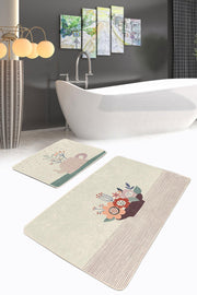 Vazo Çiçek Demetleri Özel Tasarımlı 2li Banyo Paspas ve Halısı Takımı Kaymaz Taban Yıkanabilir