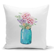 Vazo Çiçek Desenli Dijital Baskılı Yastık Kırlent Kılıfı 43x43cm Bonvagon