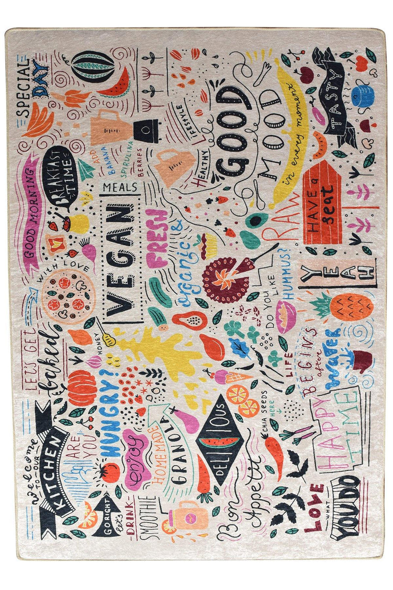 Vegan Dijital Baskılı Halı, Kaymaz Taban, Yıkanabilir Bonvagon