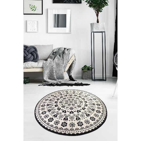 Venice Siyah Dekoratif Dijital Baskılı Halı, Kaymaz Taban, Yıkanabilir Bonvagon