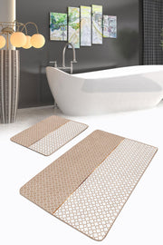 Vizon Ogea Motifli Dijital Baskılı 2li Banyo Halısı Takımı Kaymaz Taban Yıkanabilir Bonvagon
