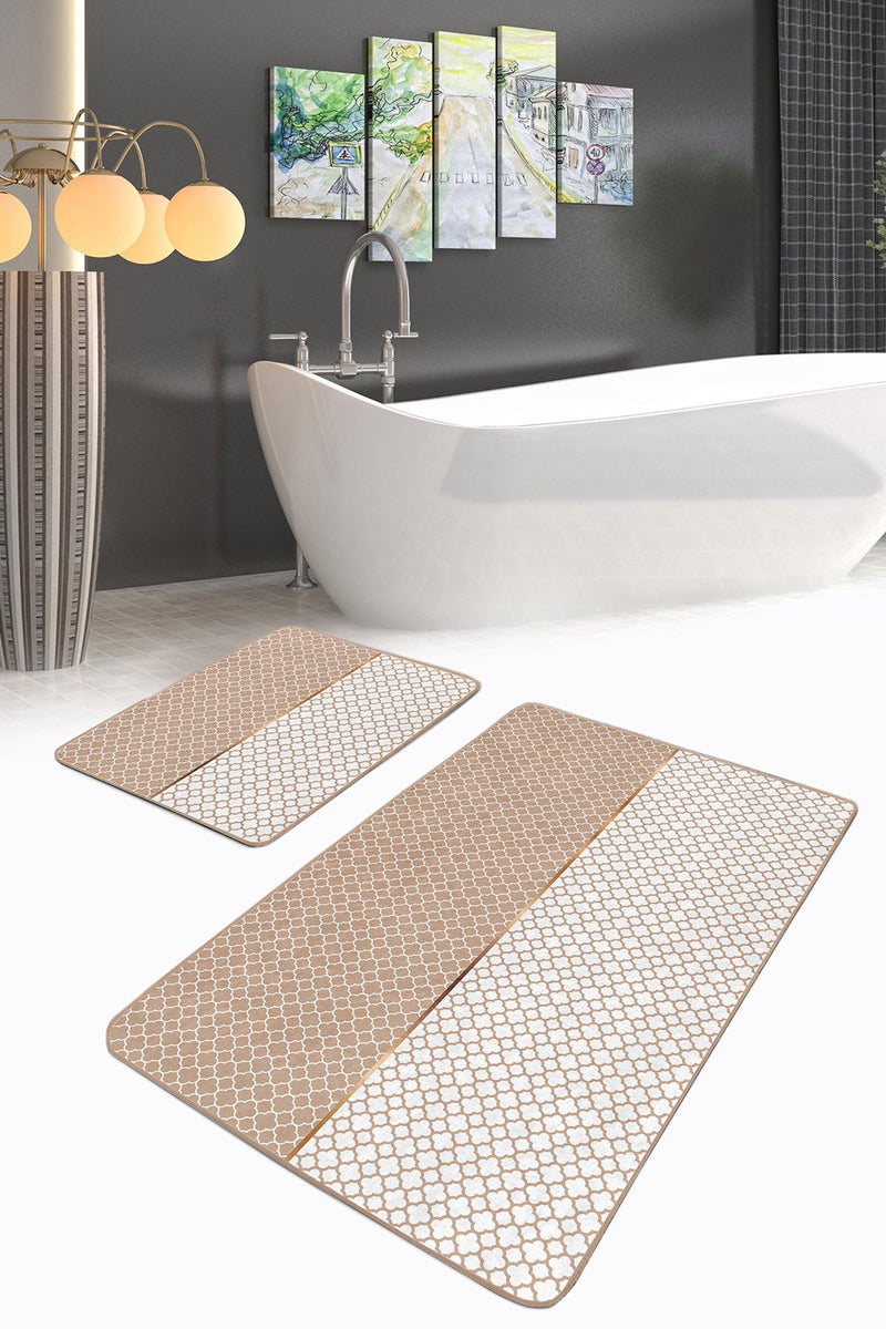 Vizon Ogea Motifli Dijital Baskılı 2li Banyo Halısı Takımı Kaymaz Taban Yıkanabilir Bonvagon