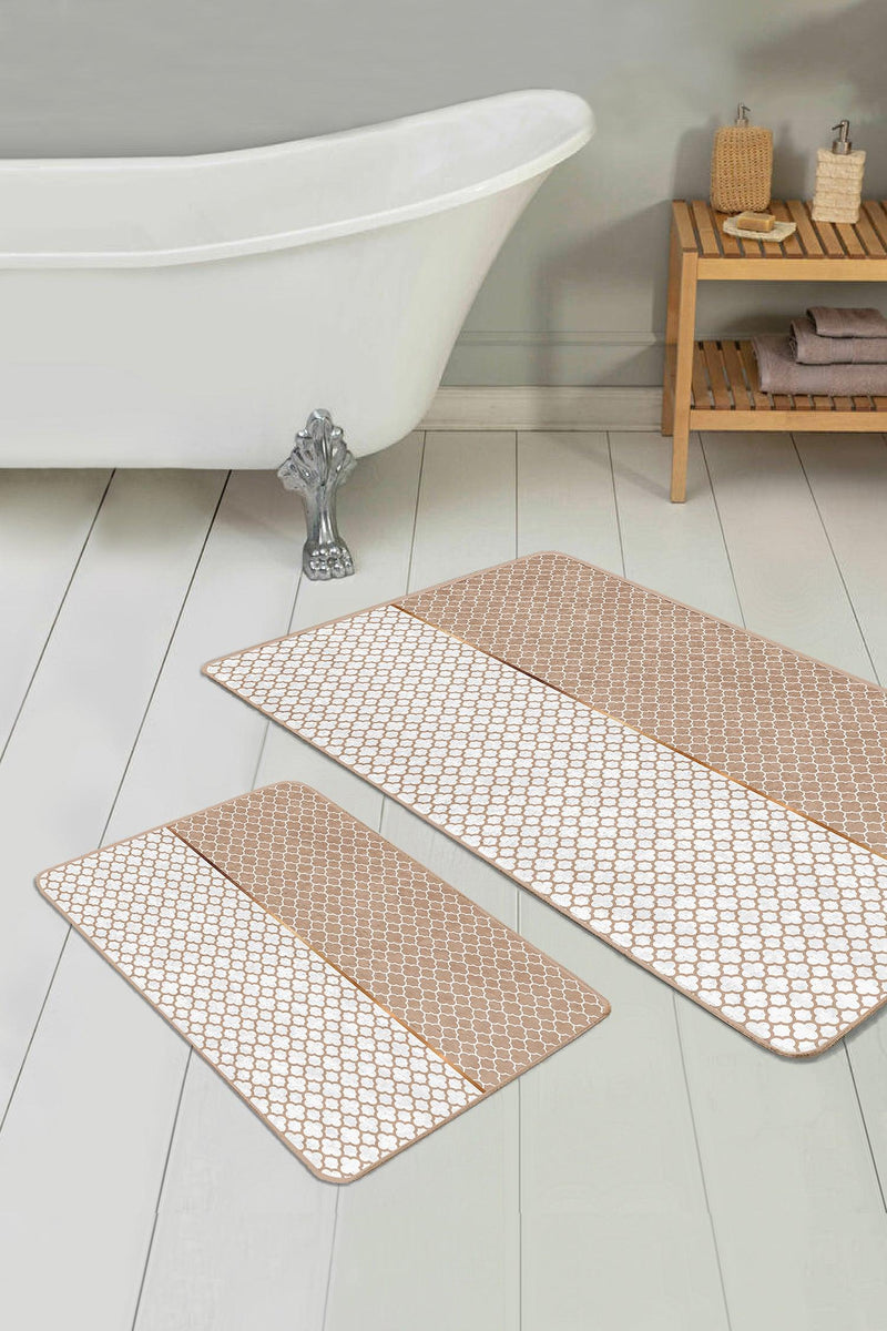 Vizon Ogea Motifli Dijital Baskılı 2li Banyo Halısı Takımı Kaymaz Taban Yıkanabilir Bonvagon