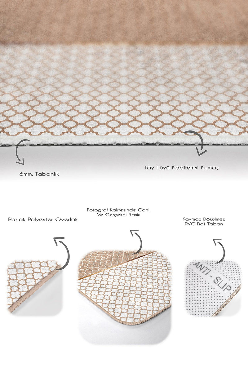 Vizon Ogea Motifli Dijital Baskılı 2li Banyo Halısı Takımı Kaymaz Taban Yıkanabilir Bonvagon