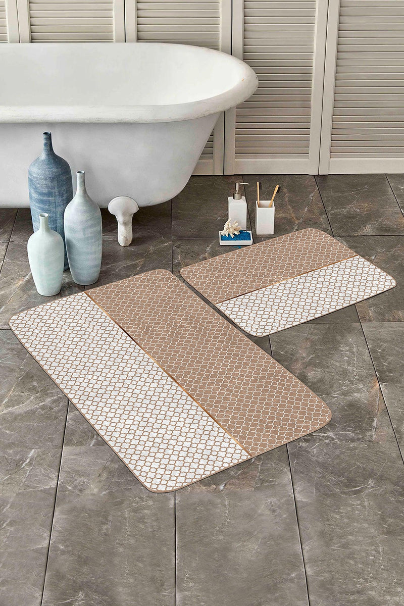 Vizon Ogea Motifli Dijital Baskılı 2li Banyo Paspas ve Halısı Takımı Kaymaz Taban Yıkanabilir